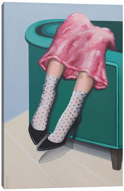 Girl Wearing Polka Dot Socks & Black Heeels Canvas Art Print - Fashion is Life