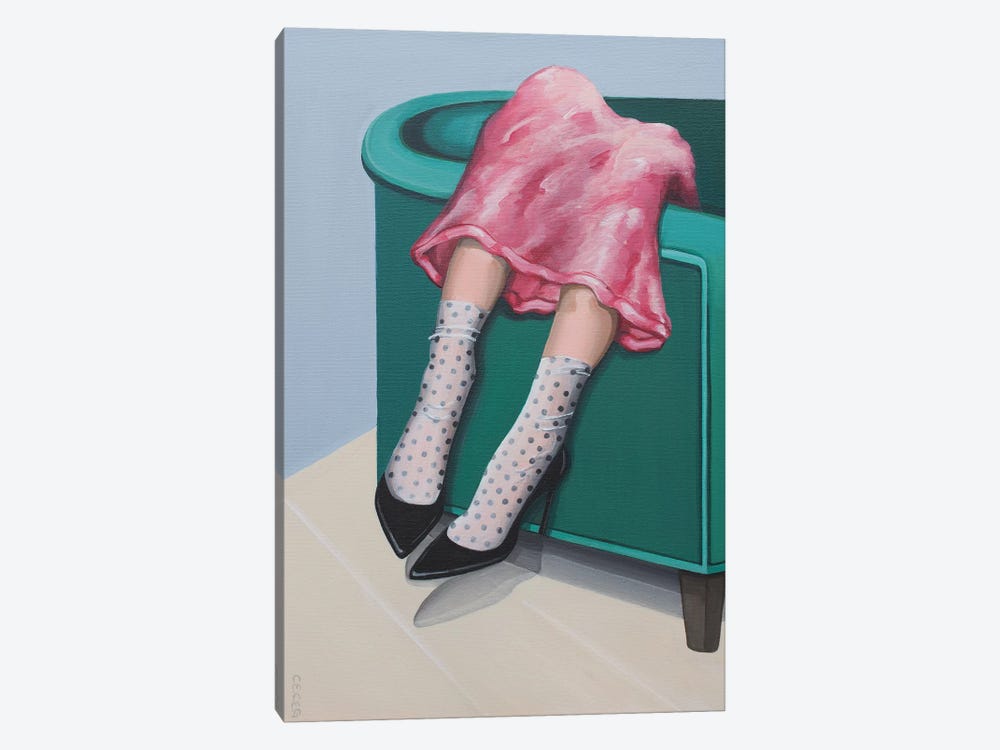 Girl Wearing Polka Dot Socks & Black Heeels by CeCe Guidi 1-piece Canvas Print