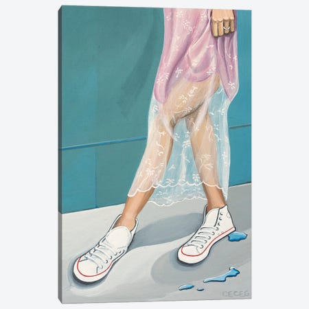 Girl Wearing White Sneakers Canvas Print #CCG44} by CeCe Guidi Art Print