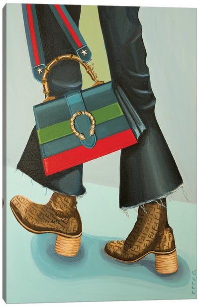 Gucci Dionysus Bag and Fendi Logo Boots Canvas Art Print - CeCe Guidi