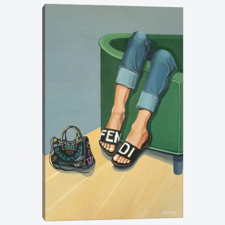 Louis Vuitton Monogram Bag & Valentino Heels by Cece Guidi - Graphic Art Print East Urban Home Mat Color: No Mat, Format: Dark Rustic Wood Framed Canv