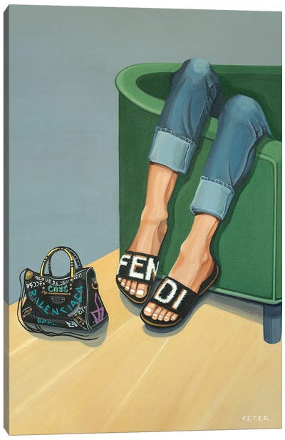 Girl Wearing Fendi Slides Canvas Art Print - Bag & Purse Art