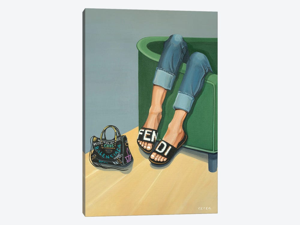 Girl Wearing Fendi Slides by CeCe Guidi 1-piece Canvas Print