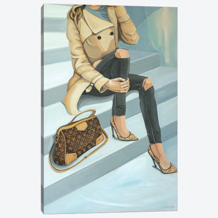 Woman Sitting On Stairs With Louis Vuitton Bag Canvas Print #CCG52} by CeCe Guidi Canvas Print