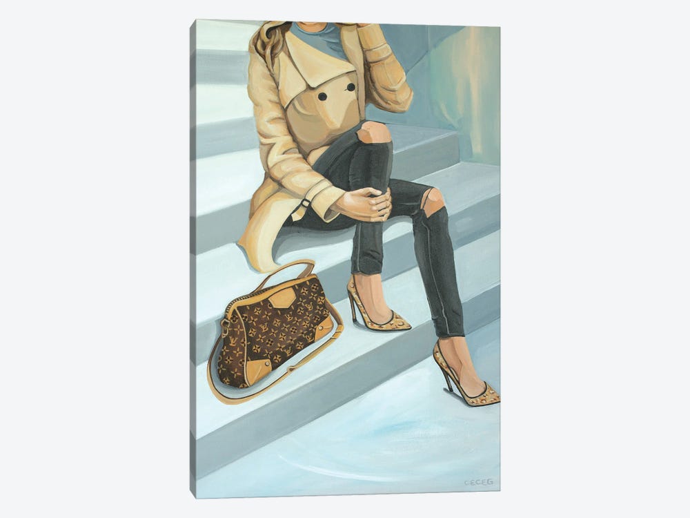 Woman Sitting On Stairs With Louis Vuitton Bag by CeCe Guidi 1-piece Art Print