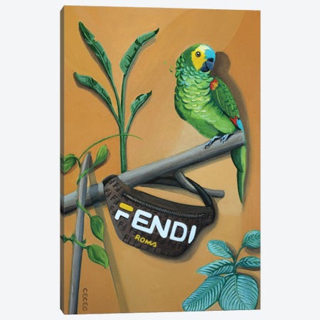 Parrot With Fendi Bag Canvas Print #CCG55} by CeCe Guidi Canvas Artwork
