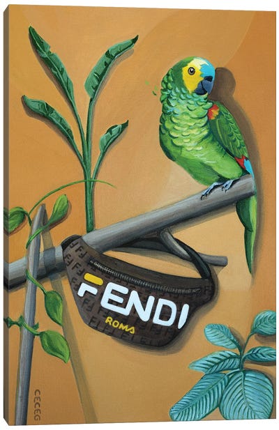 Parrot With Fendi Bag Canvas Art Print - CeCe Guidi