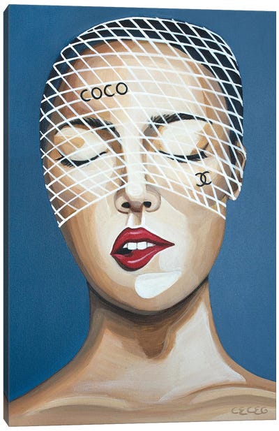 Girl With Coco Chanel Headpiece Canvas Art Print - CeCe Guidi
