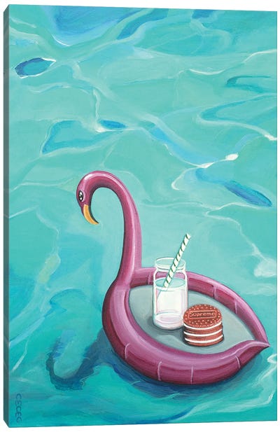 Supreme Oreo Cookies Floating On A Pool Canvas Art Print - Swimming Art
