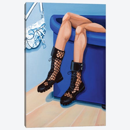 Girl Wearing Dior Fishnet Boots Canvas Print #CCG65} by CeCe Guidi Art Print