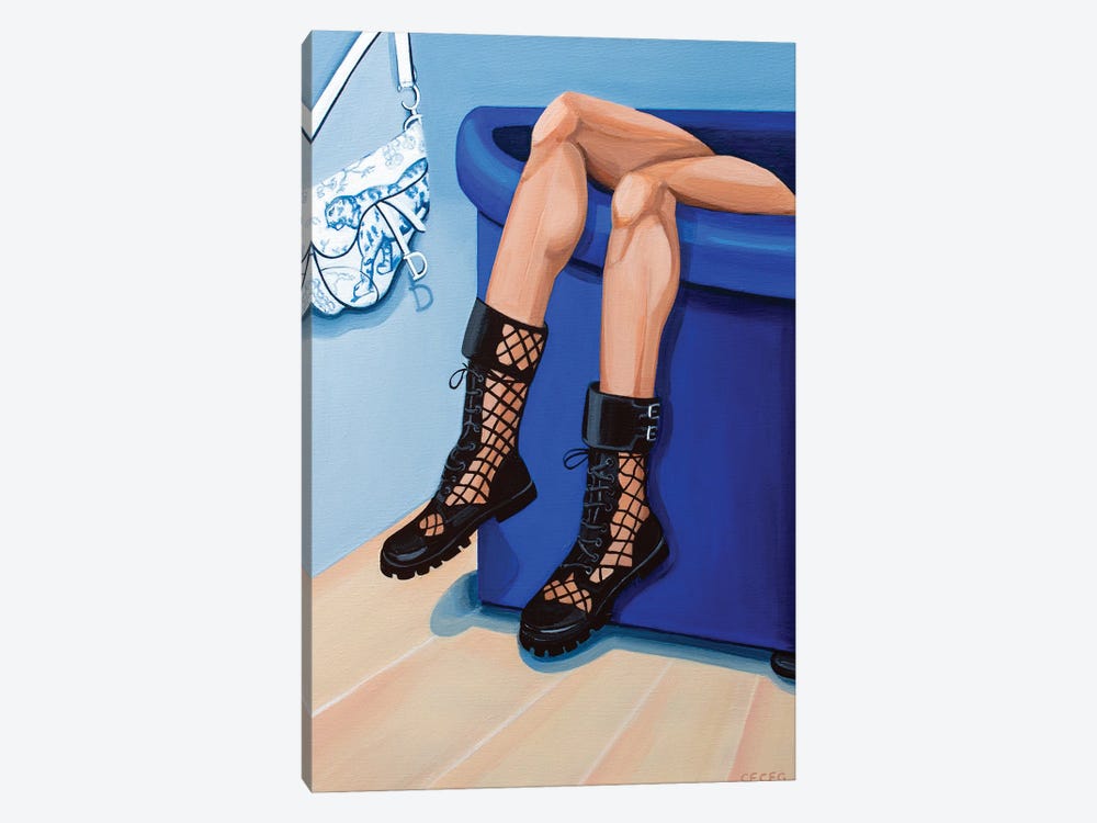 Girl Wearing Dior Fishnet Boots by CeCe Guidi 1-piece Canvas Print