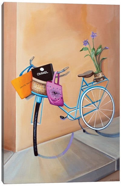 Bicycle With Shopping Bags Canvas Art Print - CeCe Guidi