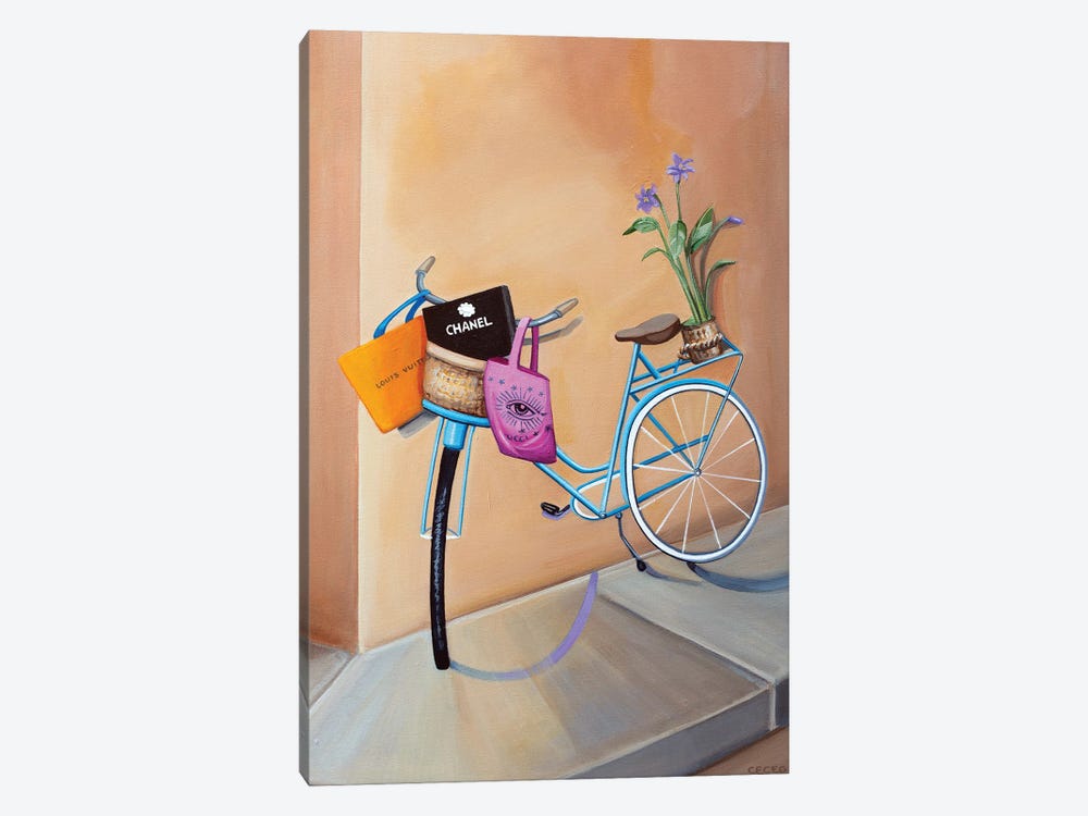 Bicycle With Shopping Bags by CeCe Guidi 1-piece Art Print