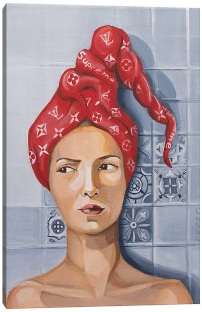 Woman With LV Supreme Logo Towel Canvas Art Print - Streetwear