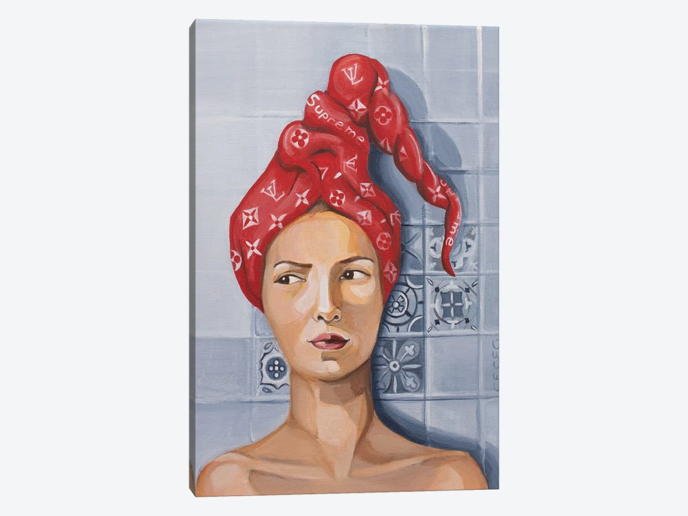 Woman With LV Supreme Logo Towel by CeCe Guidi 1-piece Canvas Artwork