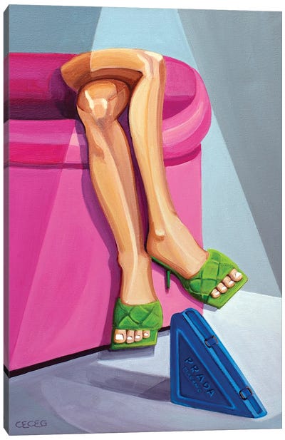 Girl With Bottega Veneta And Prada Canvas Art Print - Legs