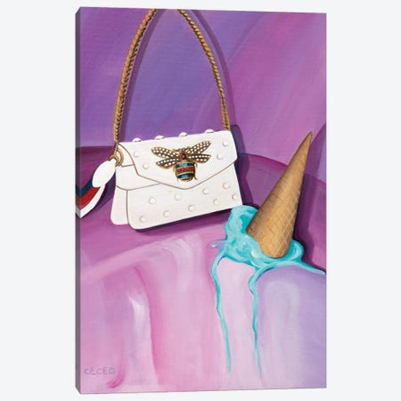 Framed Canvas Art (Gold Floating Frame) - Woman with LV Supreme Logo Towel by Cece Guidi ( Fashion > Supreme art) - 26x18 in