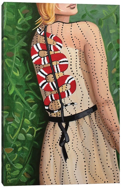 Girl Wearing A Gucci Snake Dress Canvas Art Print - Gucci Art