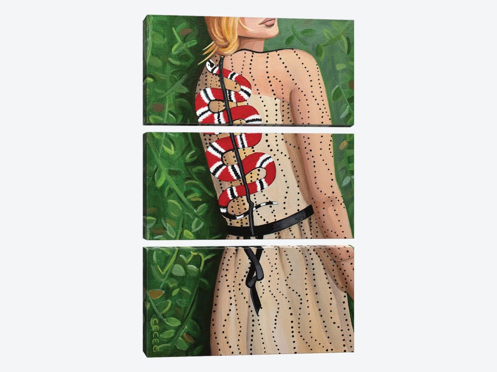 Girl Wearing A Gucci Snake Dress by CeCe Guidi 3-piece Canvas Wall Art
