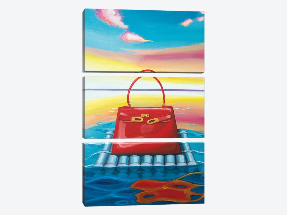 Kelly Floating on a Raft by CeCe Guidi 3-piece Canvas Print