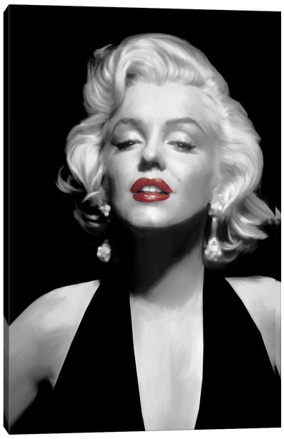 Halter Top Marilyn Red Lips Canvas Art Print - Black, White & Red Art