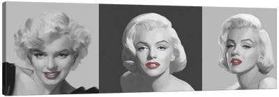 Marilyn Trio Red Lips, Blue Eyes Canvas Art Print - Black, White & Red Art
