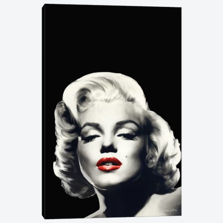 Red Lips Marilyn In Black Canvas Print #CCI67} by Chris Consani Art Print