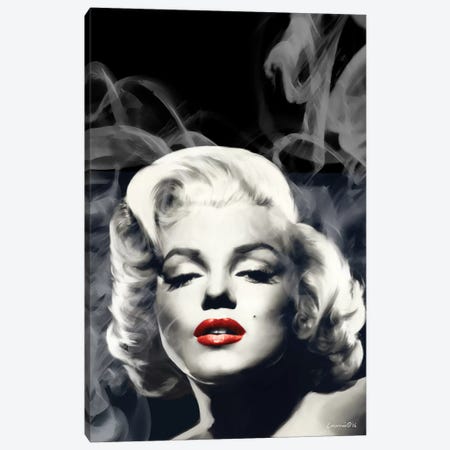Red Lips Marilyn In Smoke Canvas Print #CCI68} by Chris Consani Canvas Art
