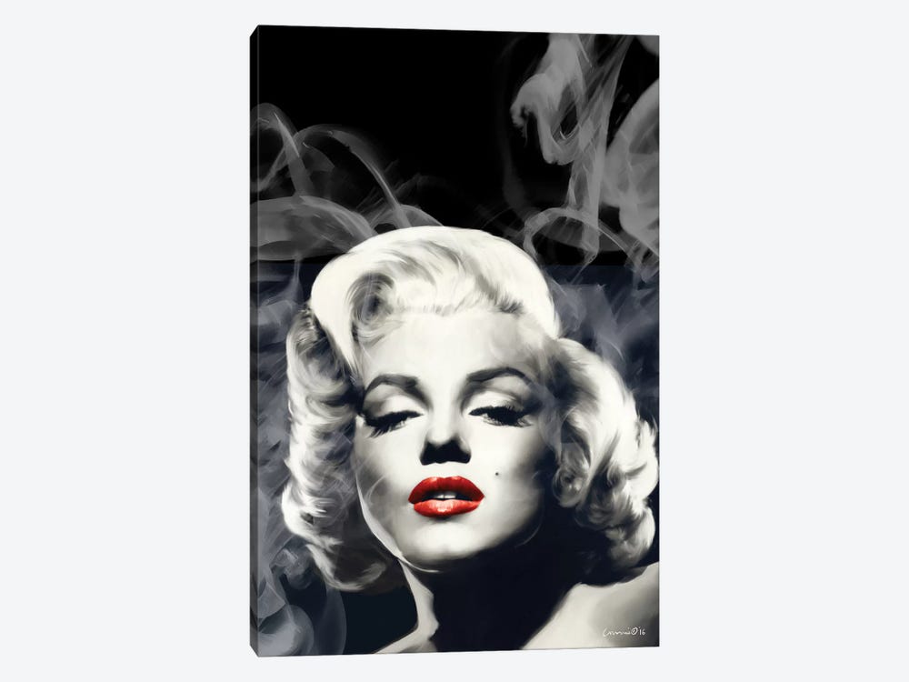 Red Lips Marilyn In Smoke by Chris Consani 1-piece Canvas Art Print