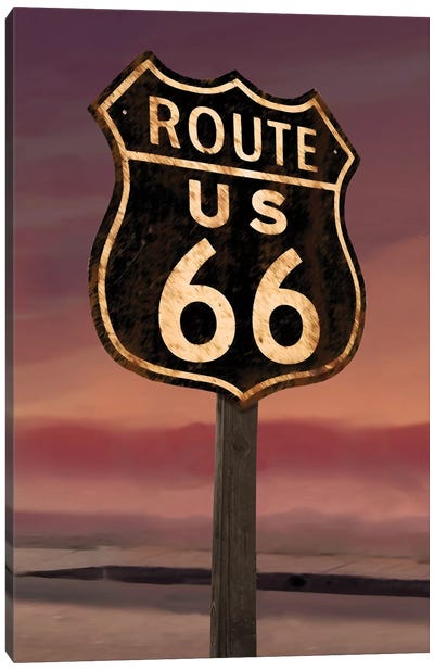 Route 66 Sign Canvas Art Print - Retro Room