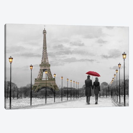 Paris Red Umbrella Canvas Print #CCI91} by Chris Consani Canvas Art Print
