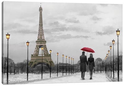 Paris Red Umbrella Canvas Art Print - Paris Art