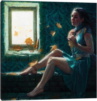 Window Of Life - Blue Canvas Art Print - Gold & Teal Art