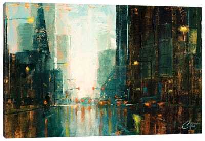 Denver - Broadway In The Rain I Canvas Art Print - Illuminated Oil Paintings