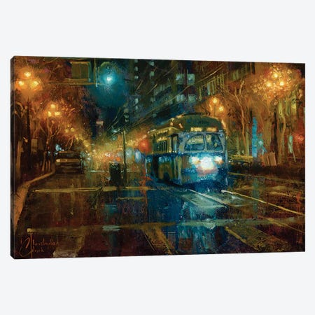 San Francisco Trolley At Night Canvas Print #CCK124} by Christopher Clark Canvas Wall Art