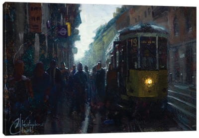 Milan, Italy - Early Morning Trolley Canvas Art Print - Milan Art