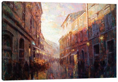 Bustling Alley At Dusk Canvas Art Print - Christopher Clark