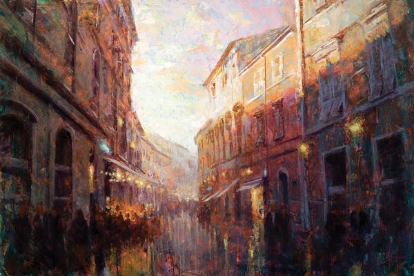 Christopher Clark: Bustling Alley At Dusk by Christopher Clark