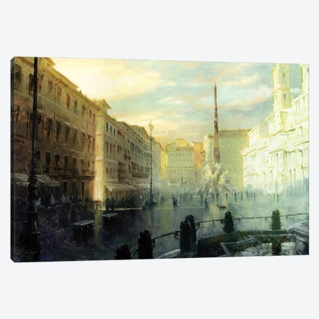 Rome - Piazza Navona At Dawn Full Size Canvas Print #CCK162} by Christopher Clark Canvas Art Print