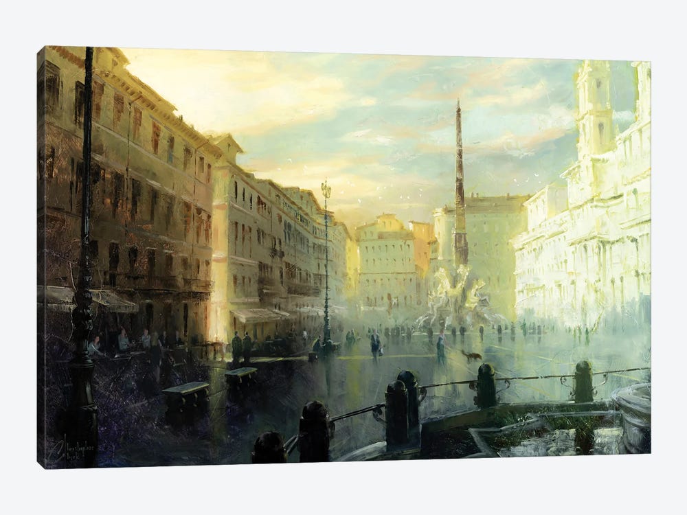 Rome - Piazza Navona At Dawn Full Size by Christopher Clark 1-piece Canvas Art