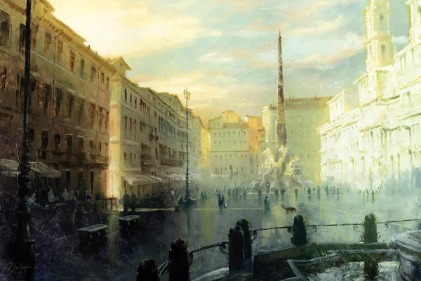 Christopher Clark: Rome - Piazza Navona At Dawn Full Size by Christopher Clark
