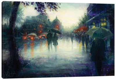 Paris Rainy Street Canvas Art Print - Umbrella Art
