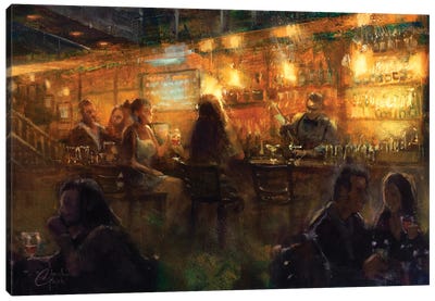 Meeting Friends At The Bar II Canvas Art Print - Restaurant & Diner Art