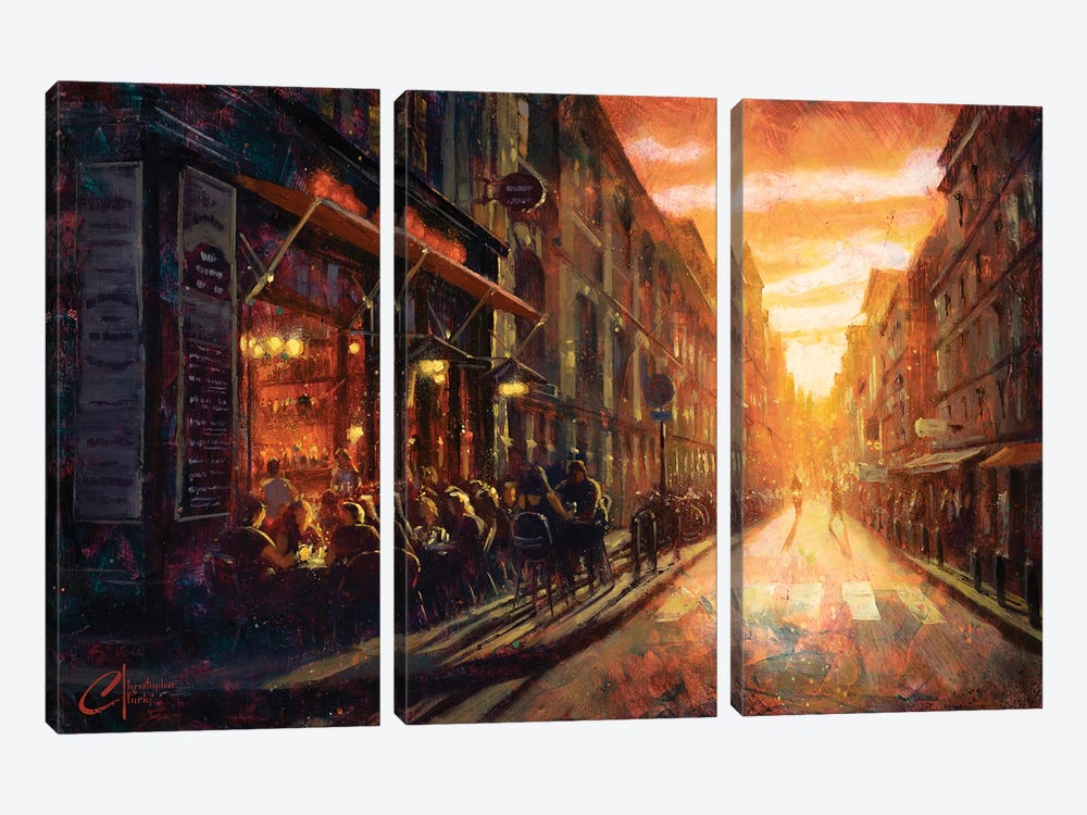 Paris, Afternoon Cafe by Christopher Clark 3-piece Canvas Print