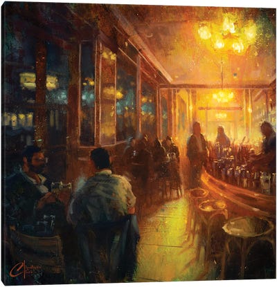Paris, Bar I Canvas Art Print - Illuminated Oil Paintings
