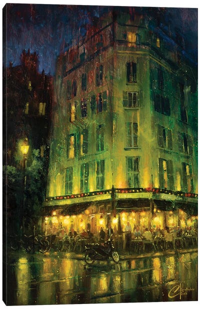 Paris, Cafe Atmosphere Canvas Art Print - Dark Academia