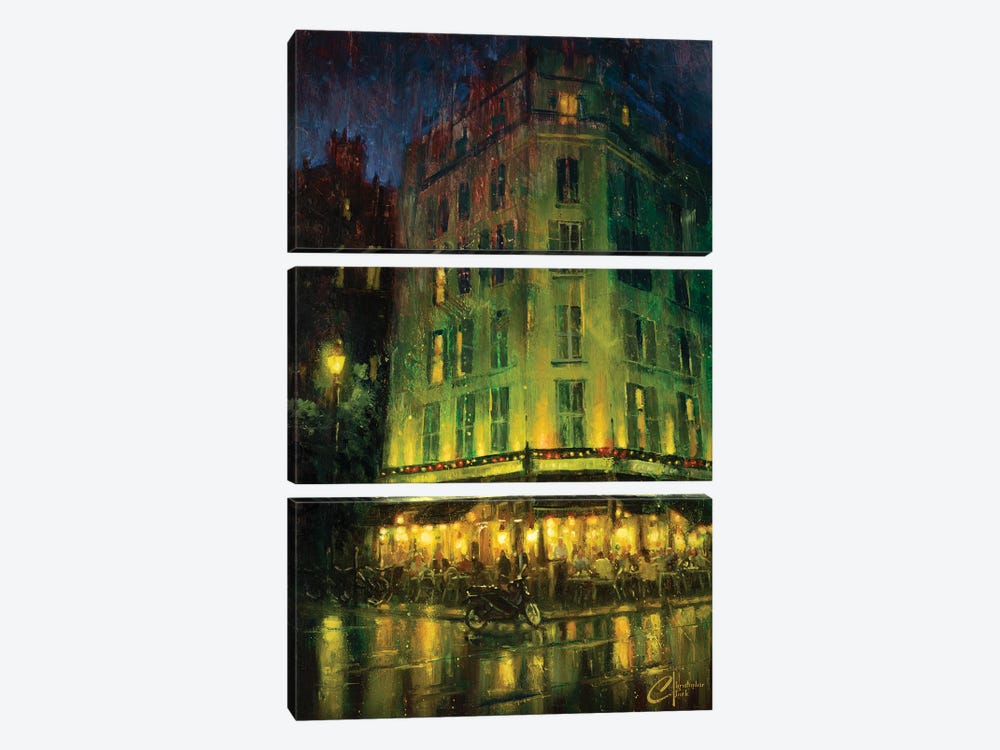 Paris, Cafe Atmosphere by Christopher Clark 3-piece Canvas Art Print