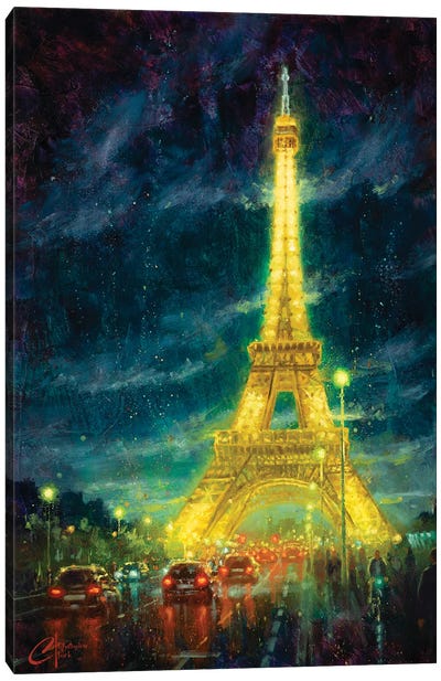 Paris, Eiffel Tower Glow Canvas Art Print - Illuminated Oil Paintings