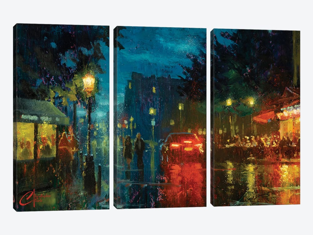 Paris, Rainy Street by Christopher Clark 3-piece Canvas Artwork
