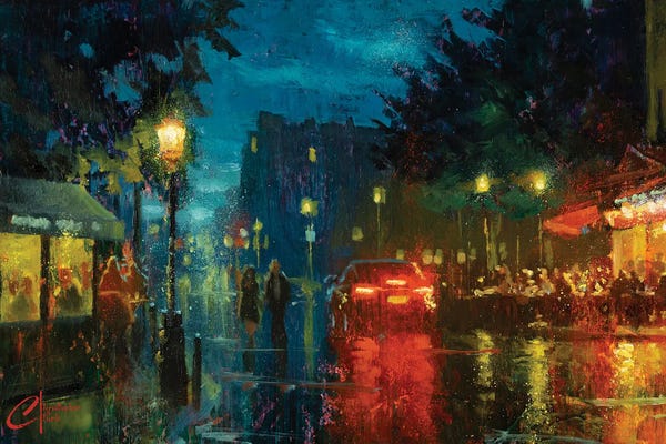 Paris, Rainy Street At Night